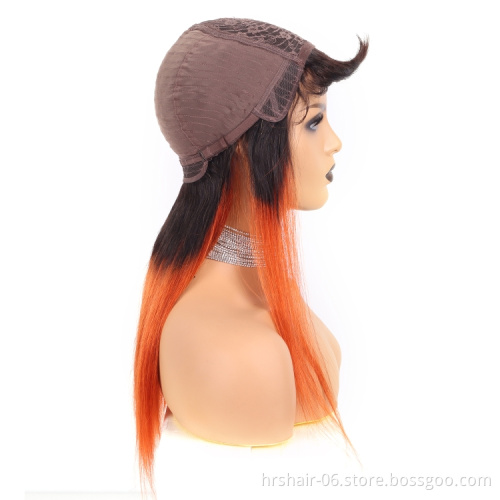 Wholesale Straight 1b/orange Color Wig Brazilian Remy Hair Human Hair Wigs For Women Ombre Color Full Machine Made Wig With Bang